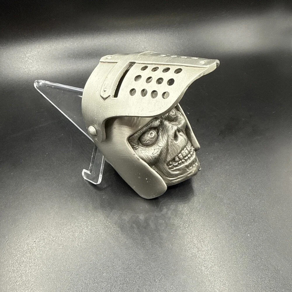 Skull Knight Helmet Belt Buckle Pewter Gothic Biker Punisher Medieval 1.5